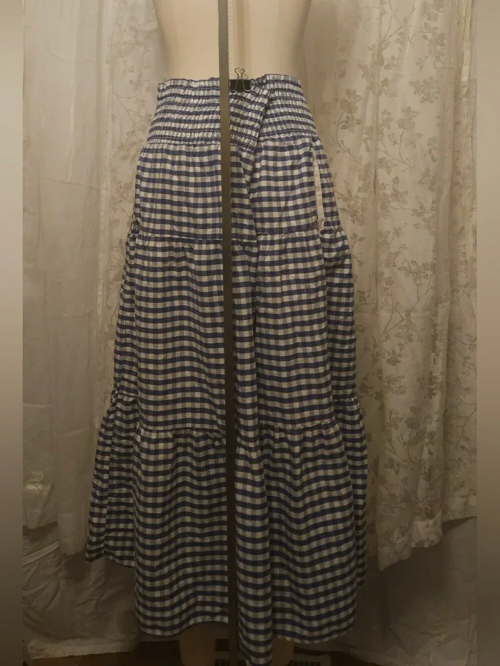 Universal Thread Blue and White Gingham Tiered Maxi Skirt